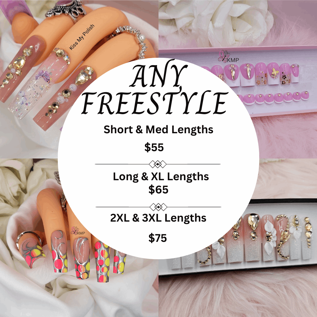 Get trendy with Freestyle Sets - press on nails available at Kiss My Polish.