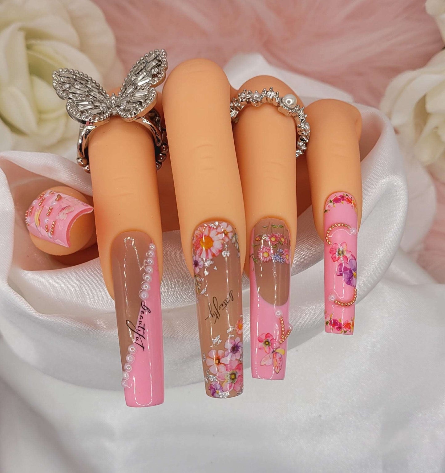 Get trendy with Pretty in Pink - press on nails available at Kiss My Polish.