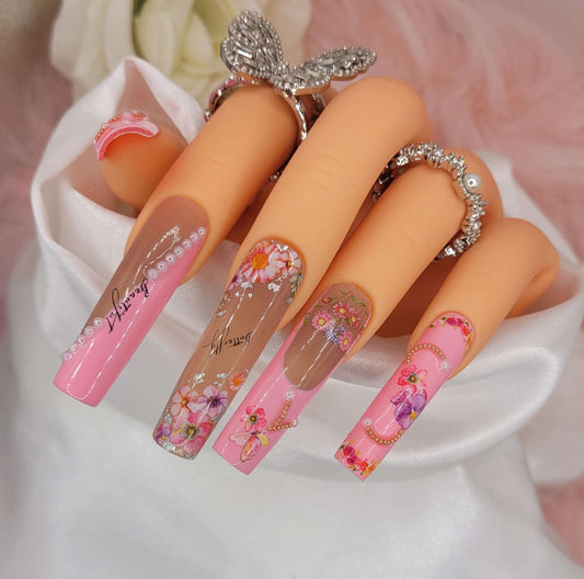 Get trendy with Pretty in Pink - press on nails available at Kiss My Polish.