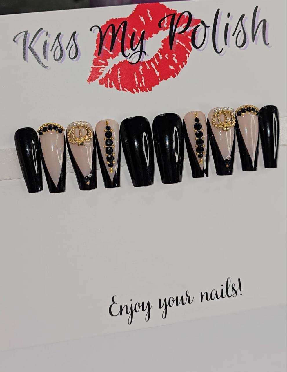 Get trendy with French Queen(RTS) - press on nails available at Kiss My Polish.