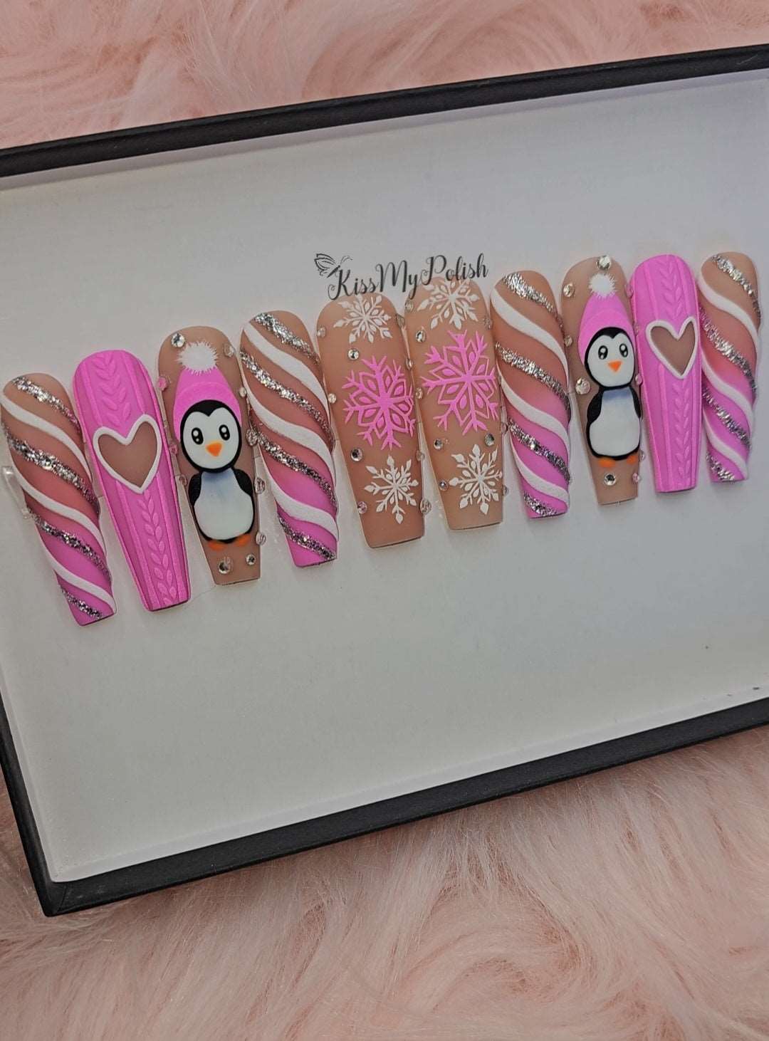 Get trendy with Pink Penguin - press on nails available at Kiss My Polish.