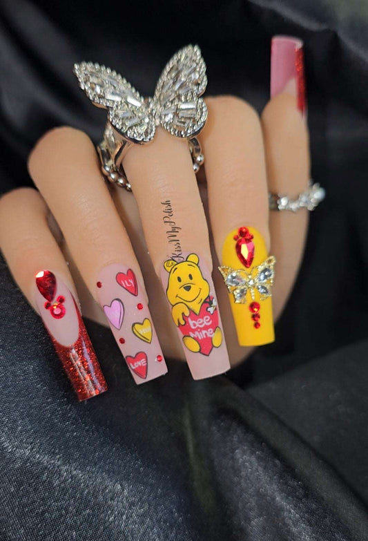 Get trendy with Pooh Love - press on nails available at Kiss My Polish.