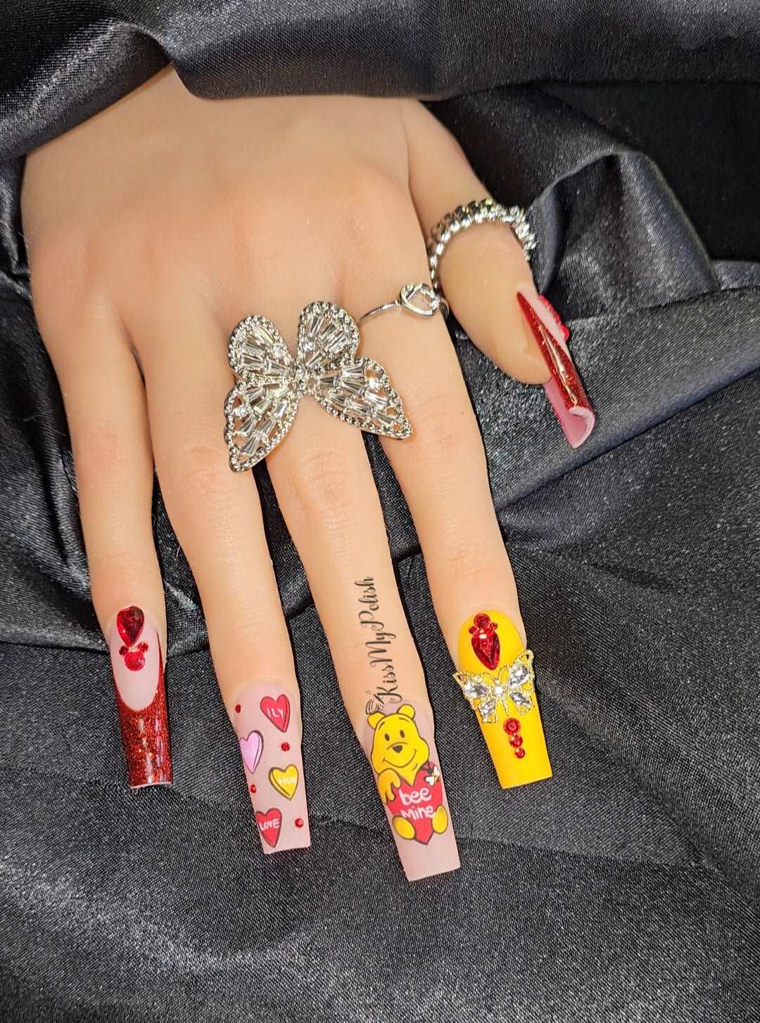 Get trendy with Pooh Love - press on nails available at Kiss My Polish.