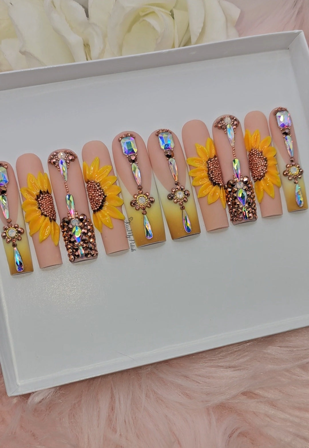 Get trendy with Sunflower Glam - press on nails available at Kiss My Polish.