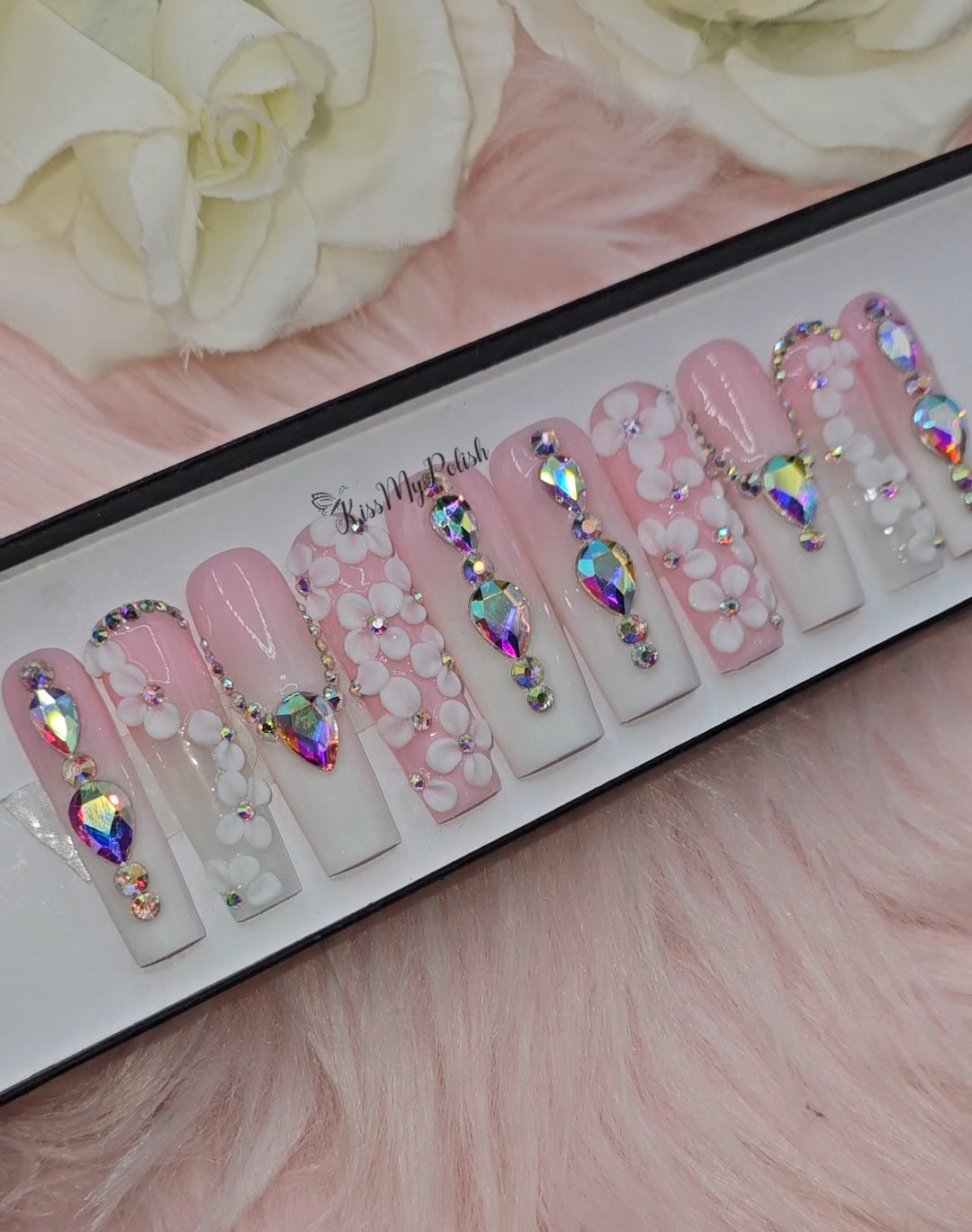 Get trendy with Pink Bling - press on nails available at Kiss My Polish.