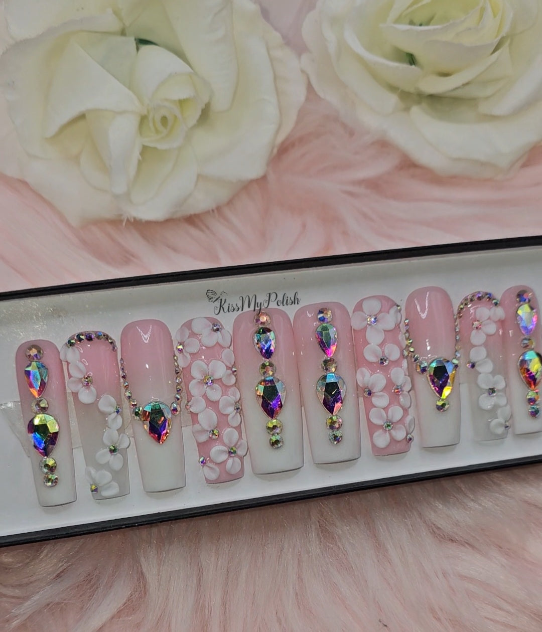 Get trendy with Pink Bling - press on nails available at Kiss My Polish.