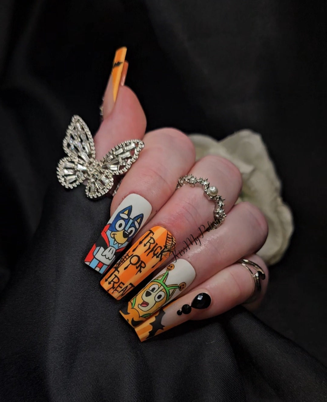 Get trendy with Bluey Halloween - press on nails available at Kiss My Polish.