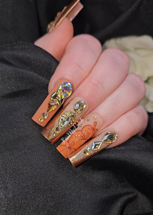 Get trendy with Autumn Harvest - press on nails available at Kiss My Polish.