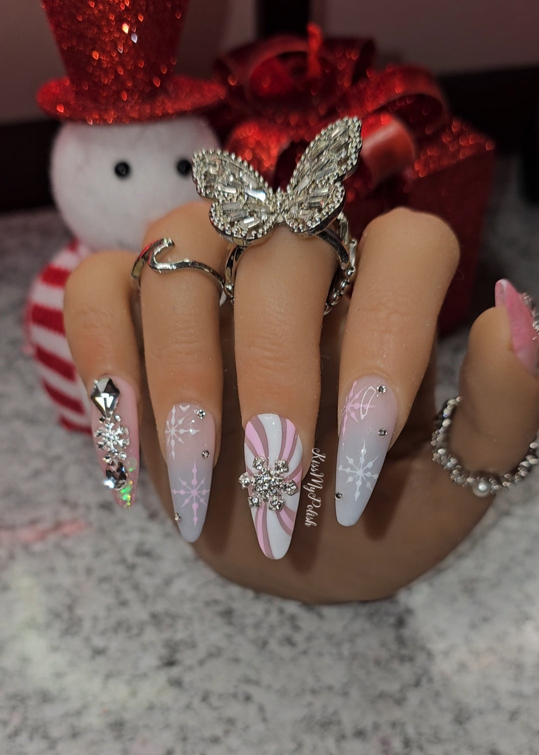 Get trendy with Classy Holiday - press on nails available at Kiss My Polish.