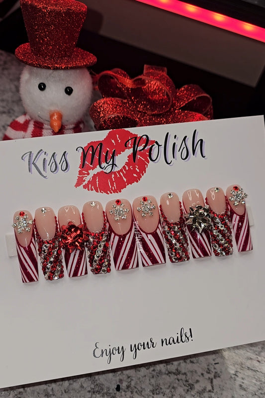 Get trendy with Candy Cane Glam - press on nails available at Kiss My Polish.