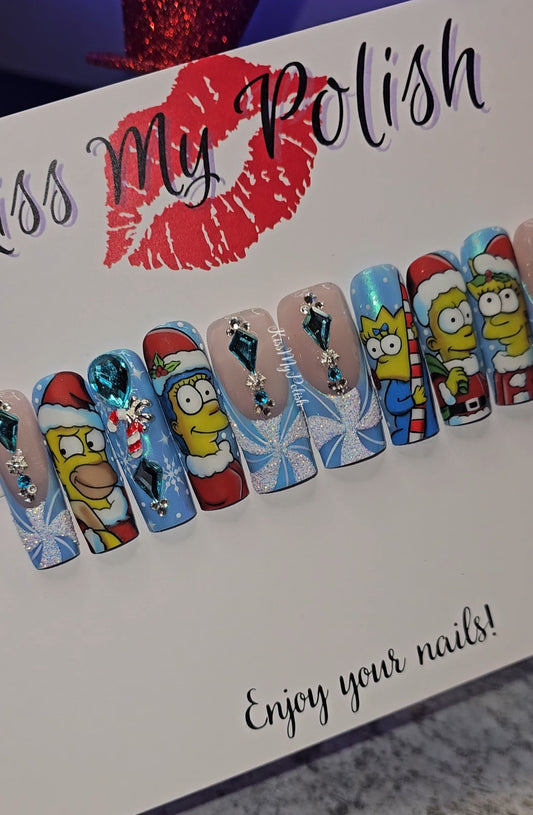 Get trendy with Simpsons Christmas - press on nails available at Kiss My Polish.