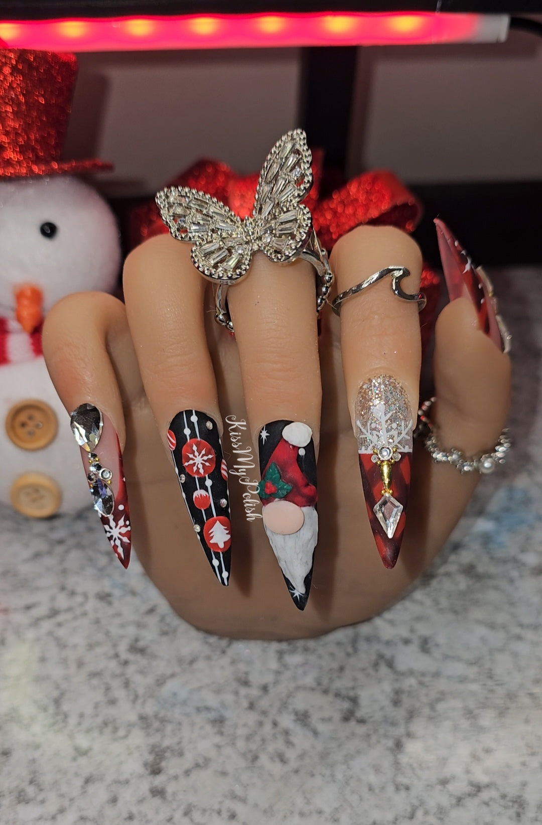 Get trendy with Christmas Gnome - press on nails available at Kiss My Polish.