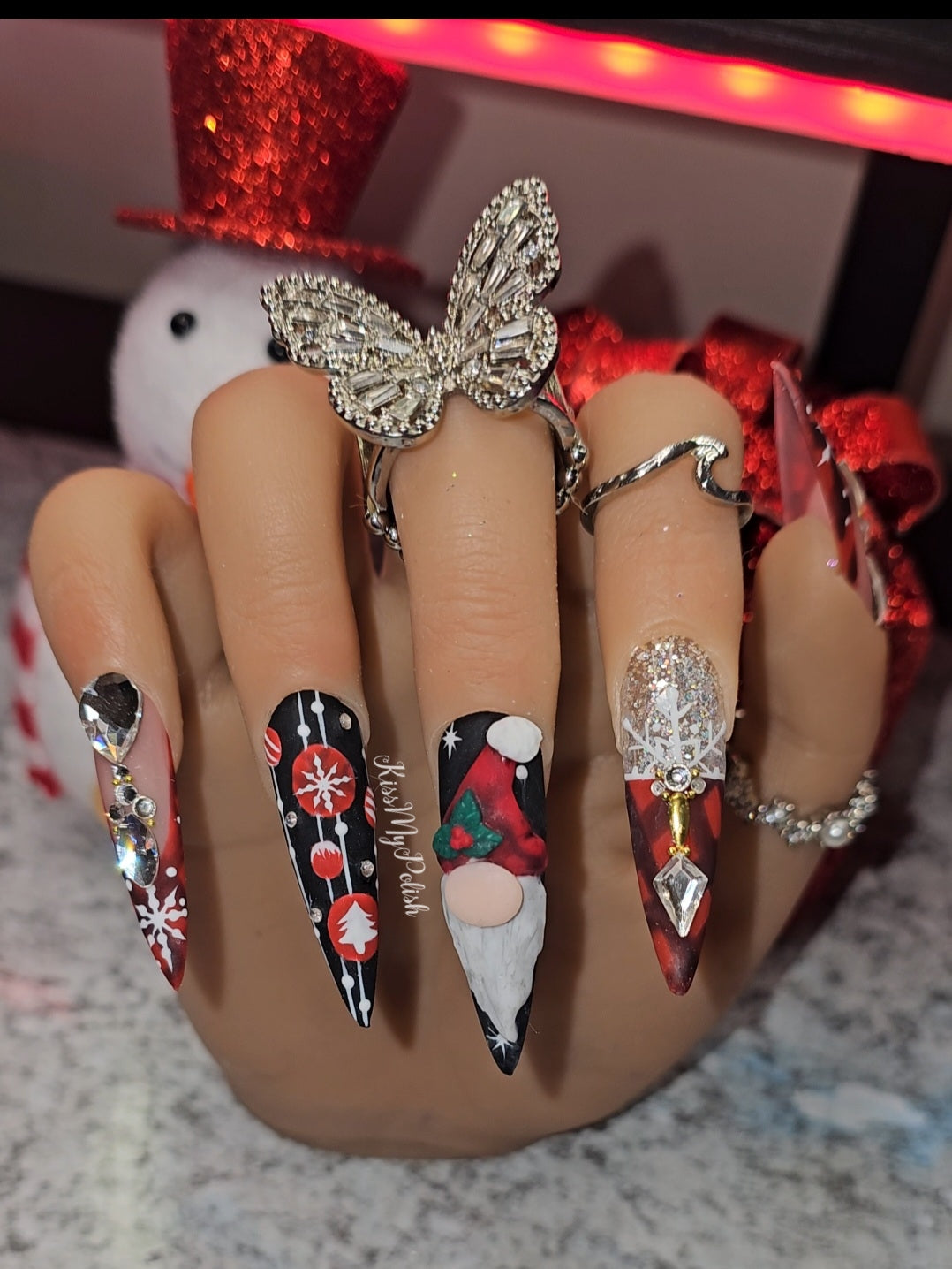 Get trendy with Christmas Gnome - press on nails available at Kiss My Polish.