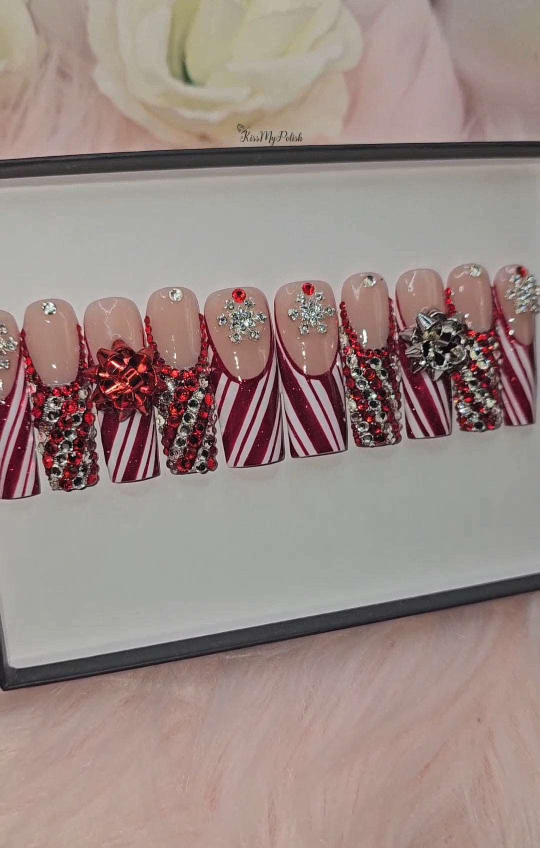 Get trendy with Candy Cane Glam - press on nails available at Kiss My Polish.