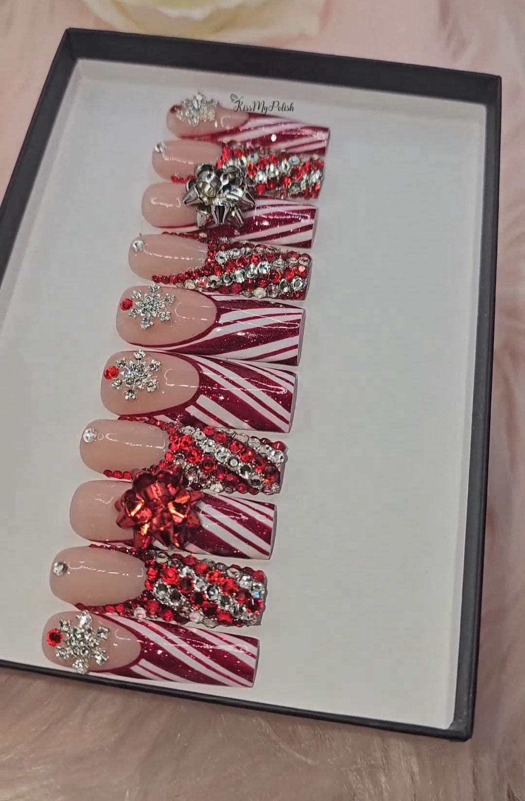 Get trendy with Candy Cane Glam - press on nails available at Kiss My Polish.