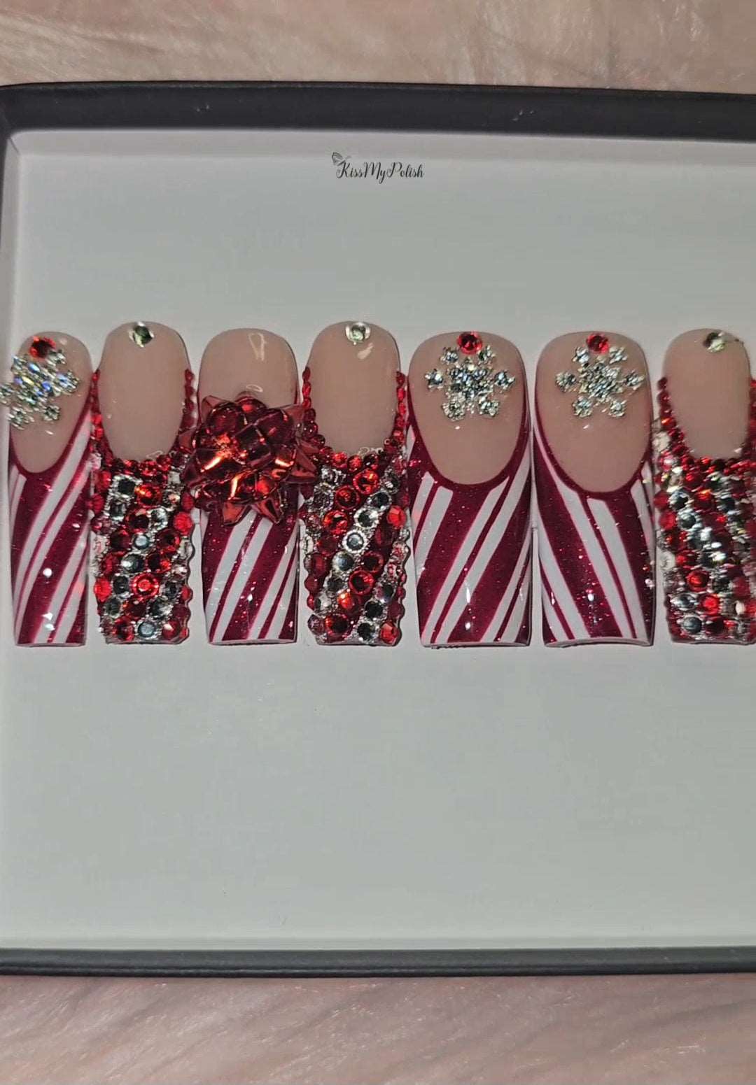 Get trendy with Candy Cane Glam - press on nails available at Kiss My Polish.