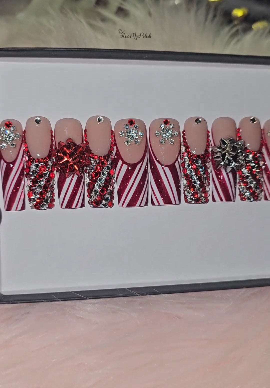 Get trendy with Candy Cane Glam - press on nails available at Kiss My Polish.