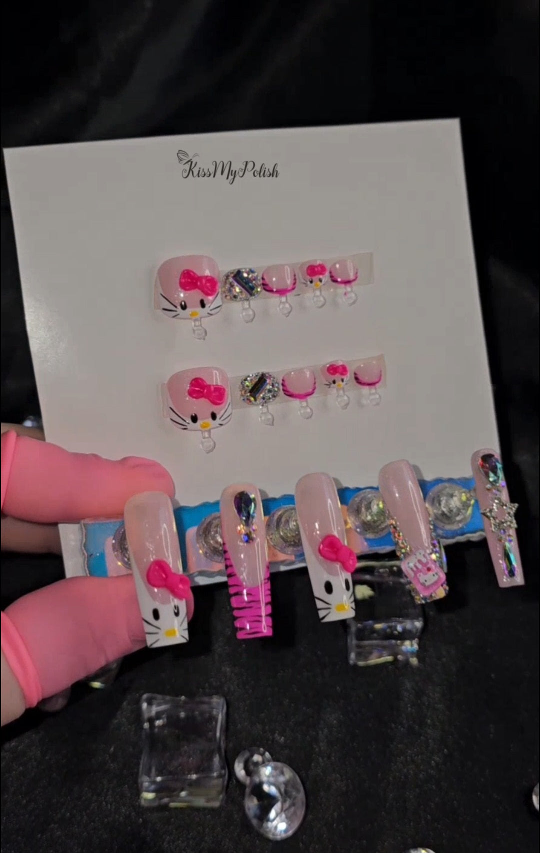 Get trendy with Kitty Bundle - press on nails available at Kiss My Polish.