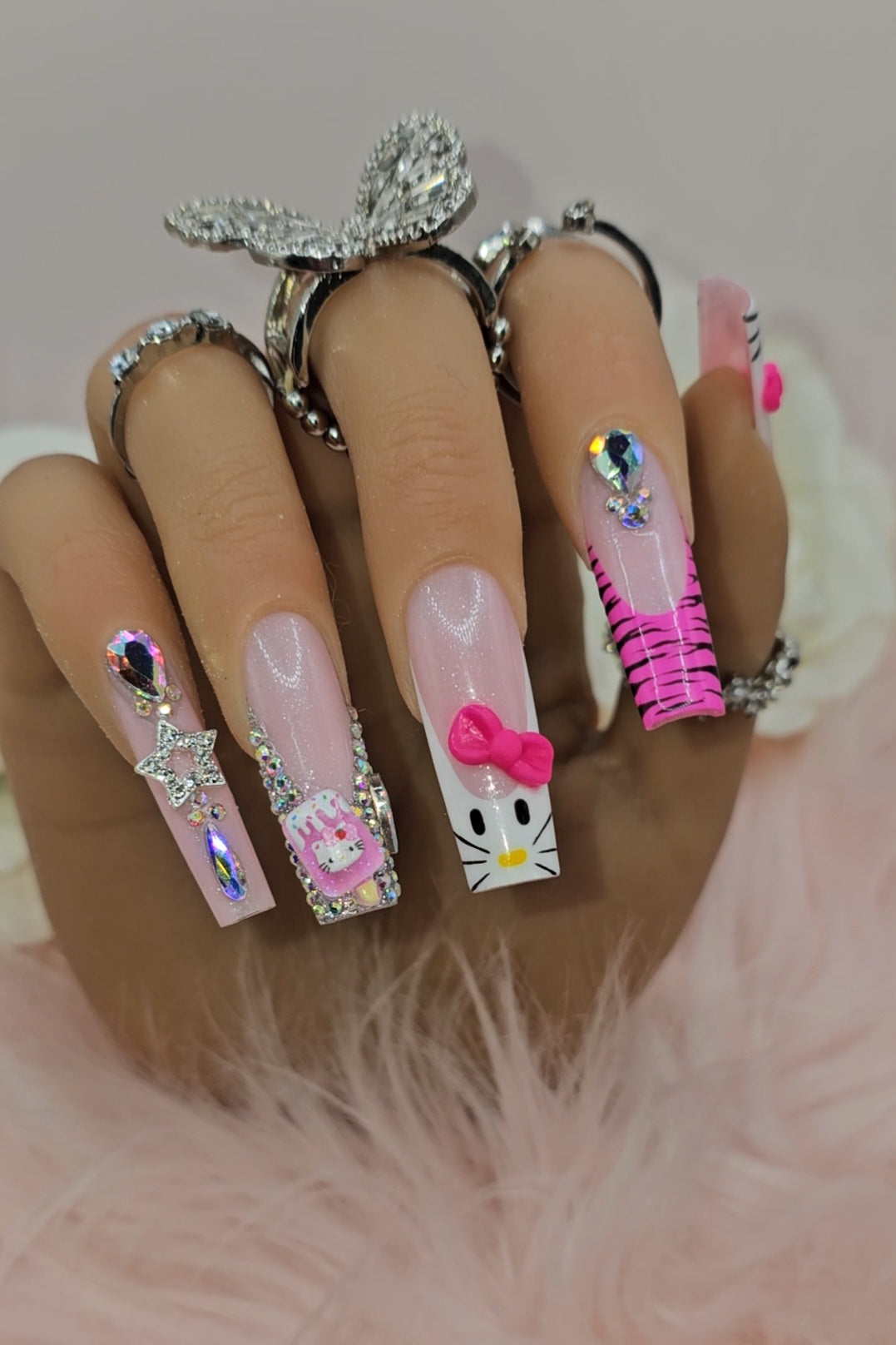 Get trendy with Kitty Bundle - press on nails available at Kiss My Polish.