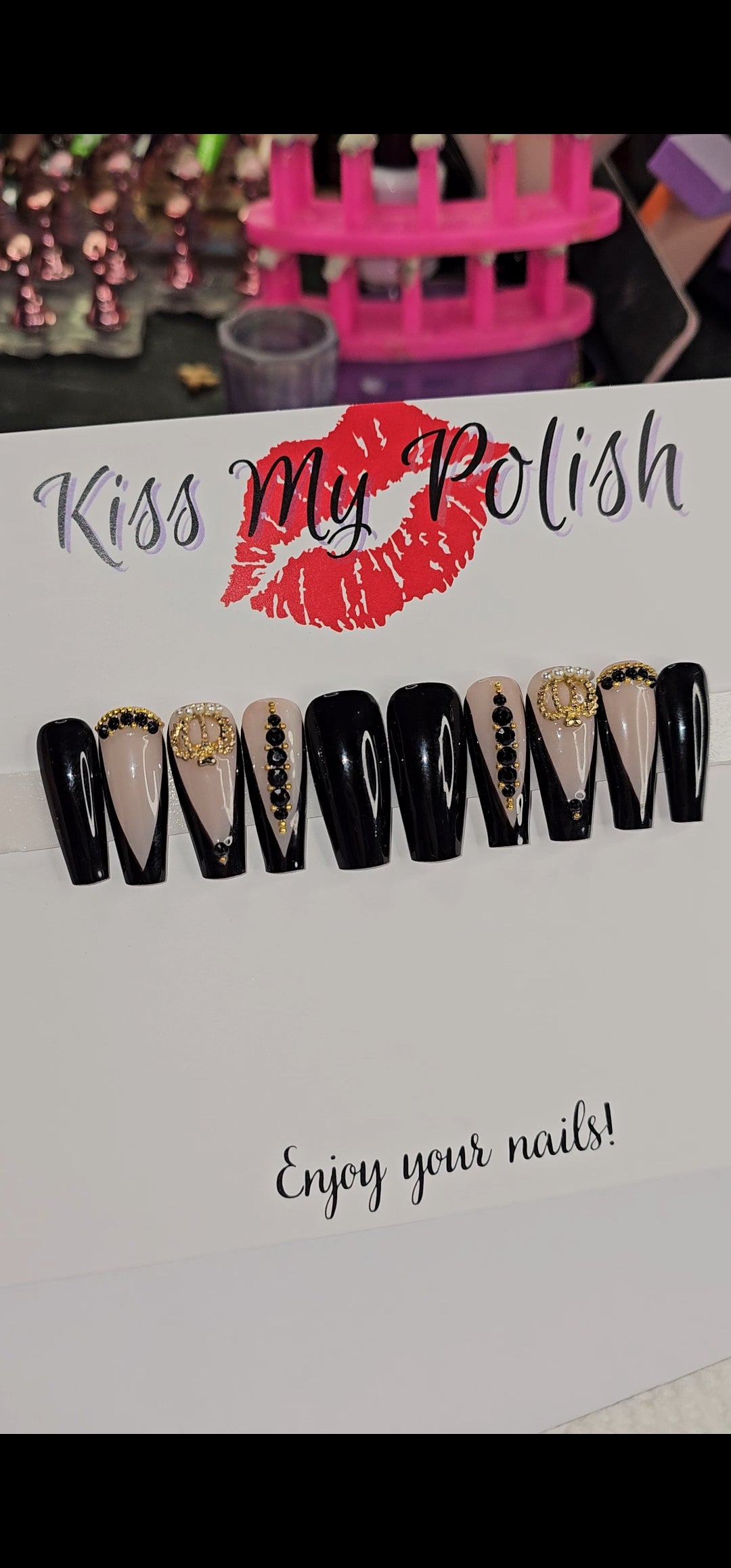 Get trendy with French Queen(RTS) - press on nails available at Kiss My Polish.