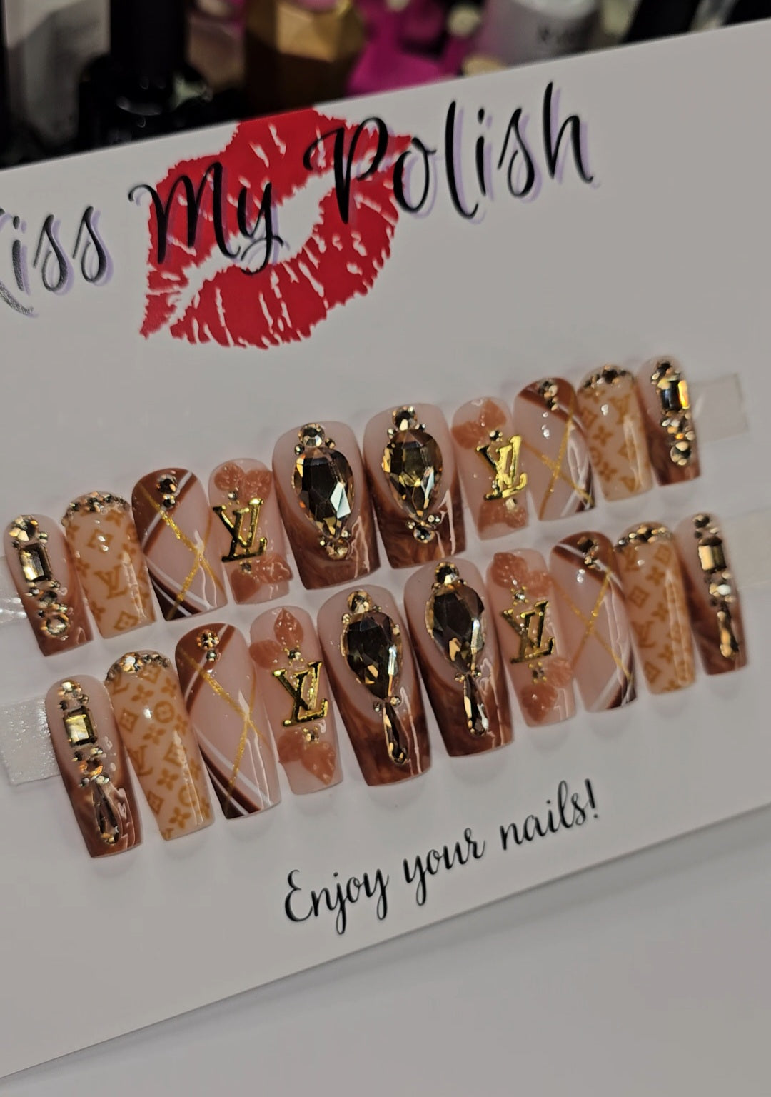 Get trendy with Gold Mine - press on nails available at Kiss My Polish.