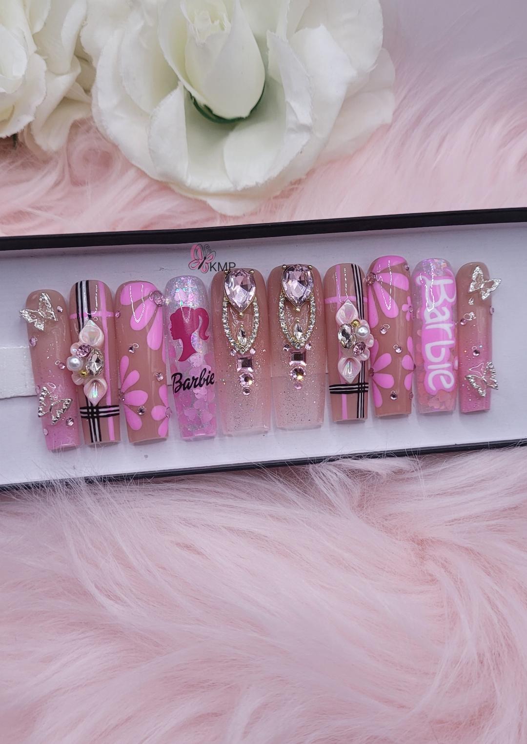 Get trendy with Barbie Glam - press on nails available at Kiss My Polish.