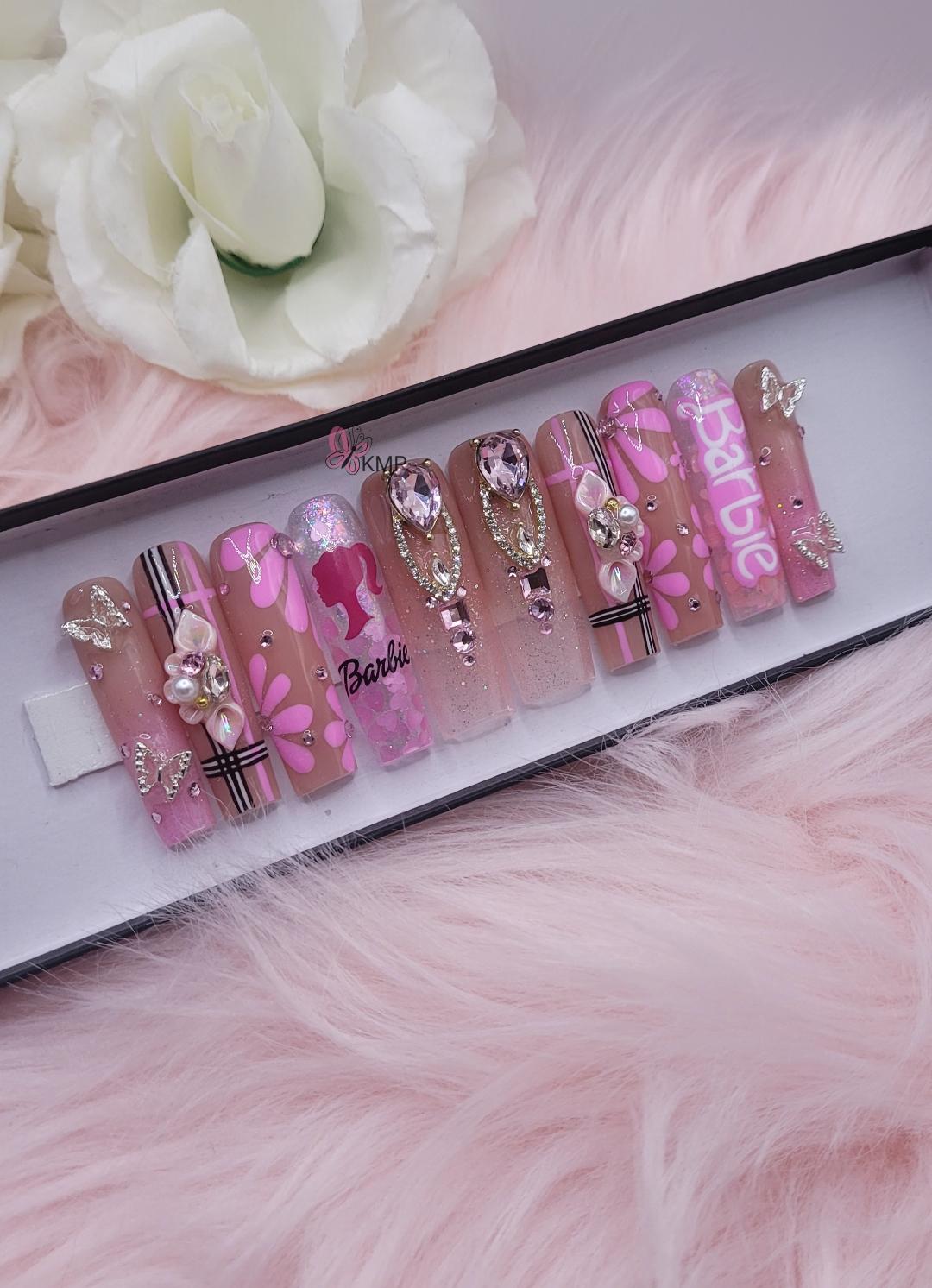 Get trendy with Barbie Glam - press on nails available at Kiss My Polish.