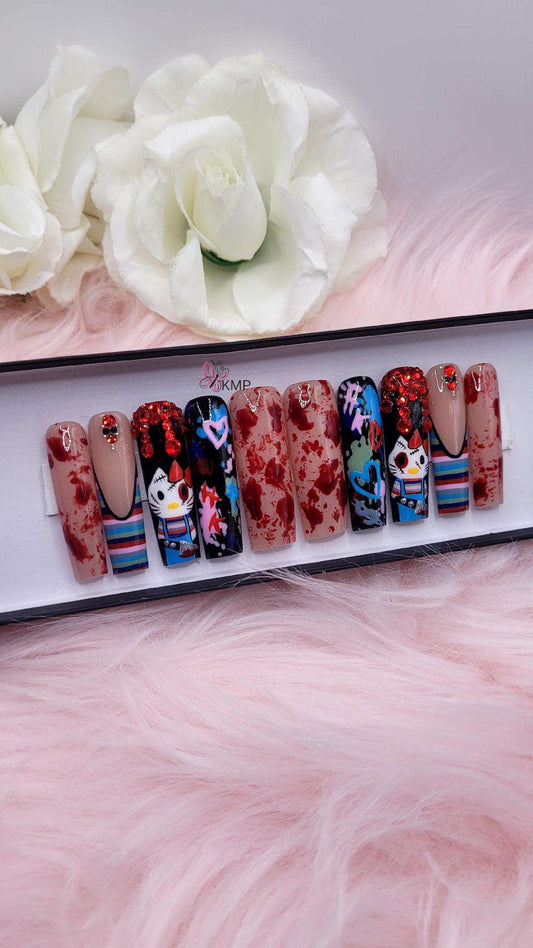 Get trendy with HK Horror - press on nails available at Kiss My Polish.