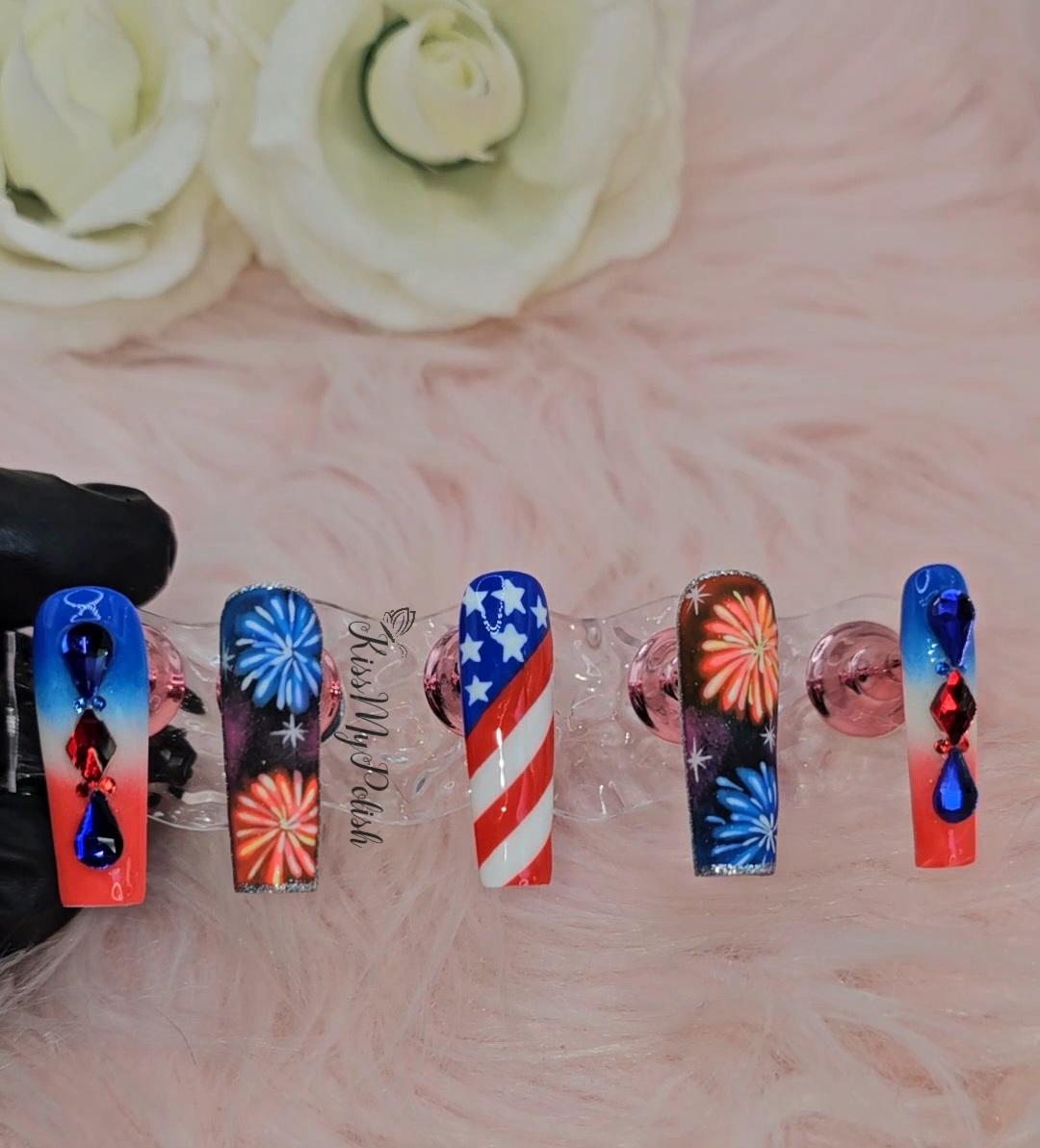 Get trendy with Firework Glow - press on nails available at Kiss My Polish.