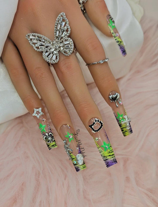 Get trendy with Neon Junk Bling - press on nails available at Kiss My Polish.