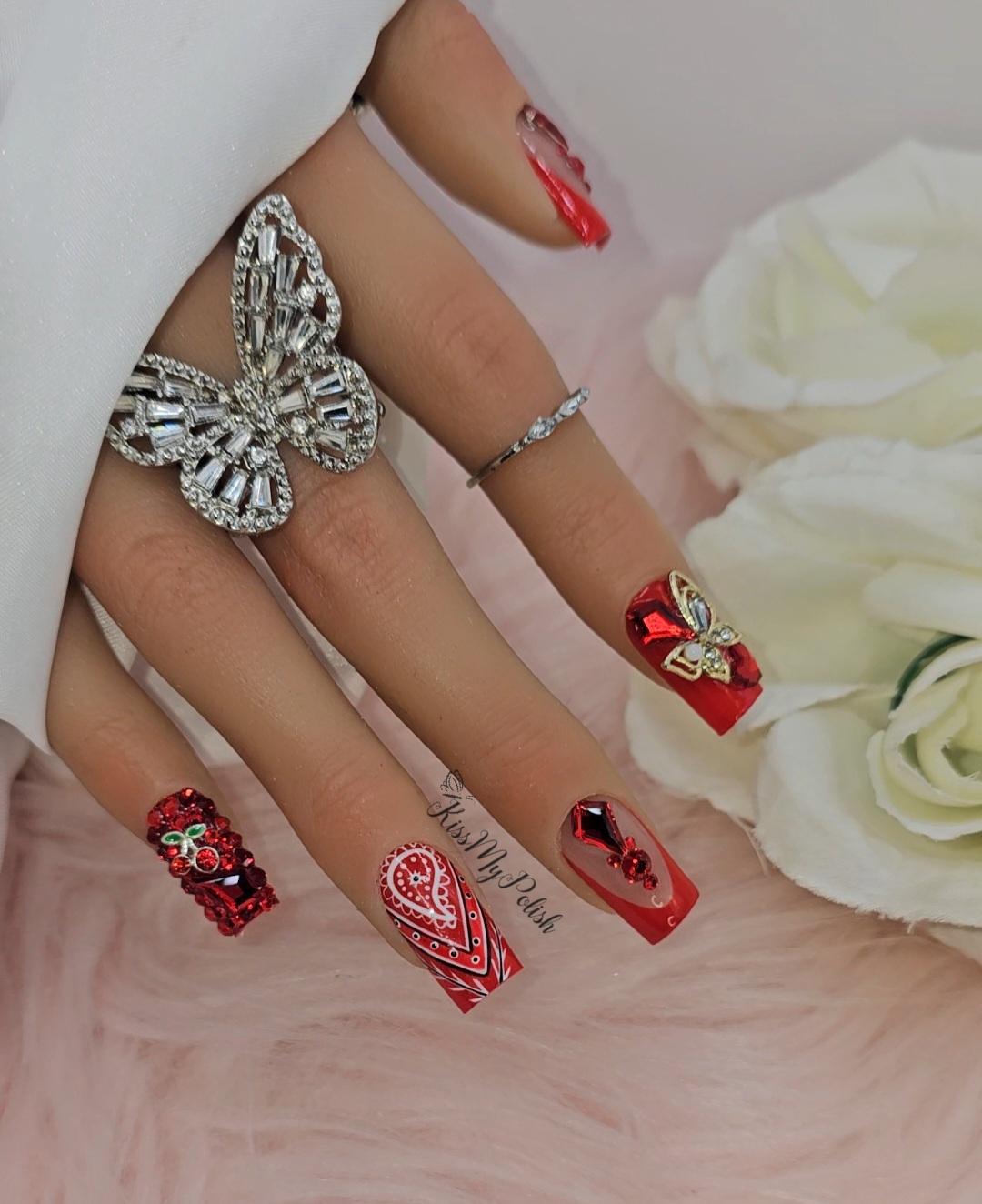 Get trendy with Red Ruby - press on nails available at Kiss My Polish.