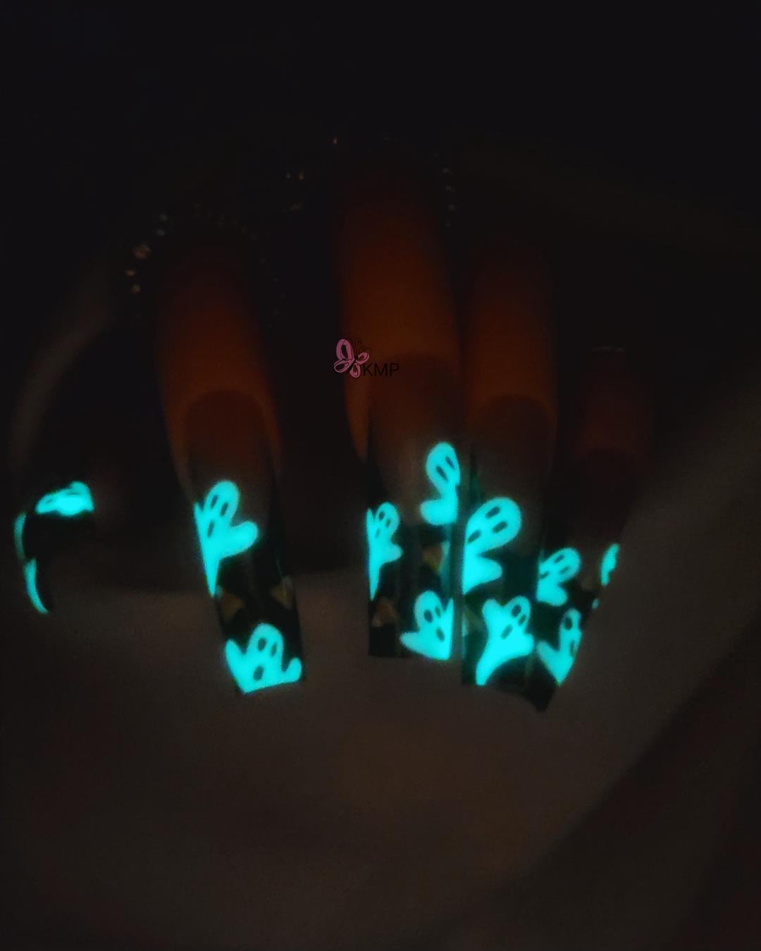 Get trendy with Glow Ghosties - press on nails available at Kiss My Polish.