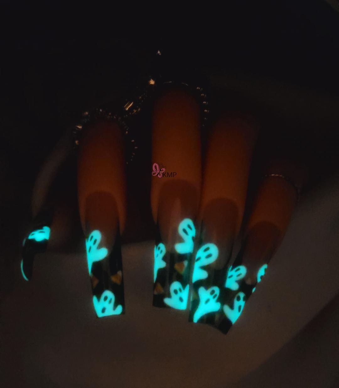 Get trendy with Glow Ghosties - press on nails available at Kiss My Polish.