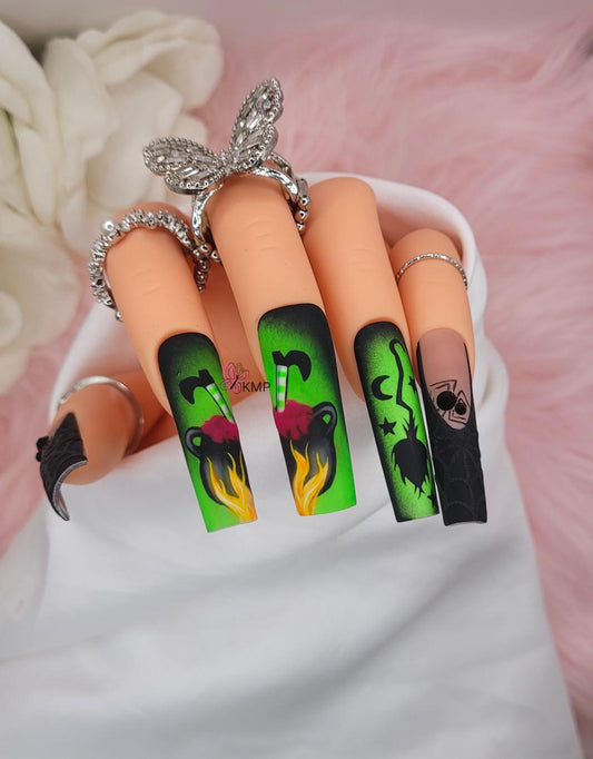 Get trendy with Witches Brew - press on nails available at Kiss My Polish.