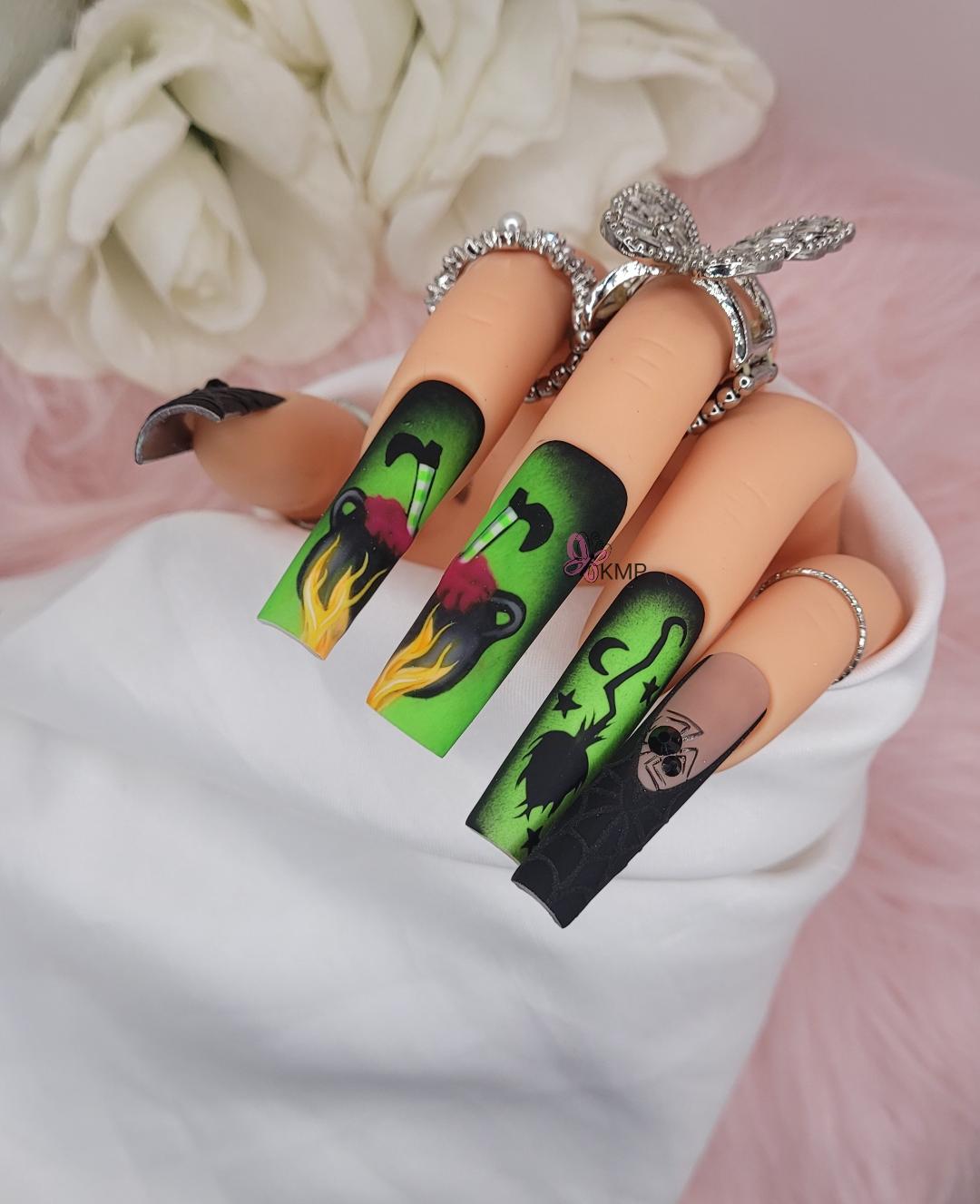 Get trendy with Witches Brew - press on nails available at Kiss My Polish.