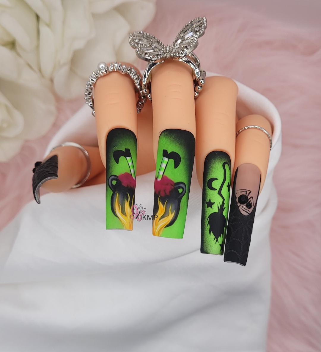 Get trendy with Witches Brew - press on nails available at Kiss My Polish.