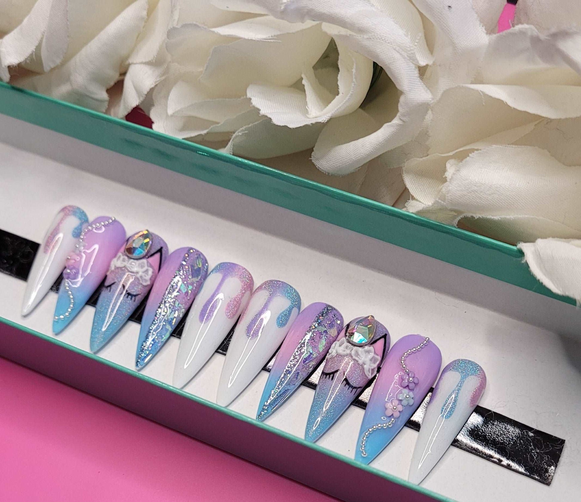 Get trendy with Unicorn - press on nails available at Kiss My Polish.