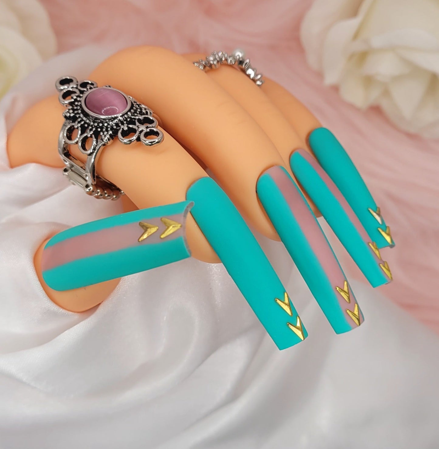 Get trendy with Teal Baby - press on nails available at Kiss My Polish.